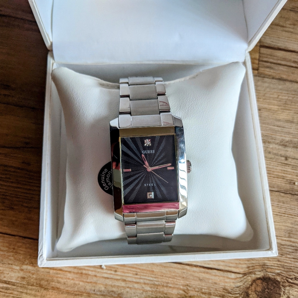 Vintage Guess Men's Steel Watch with Diamonds
